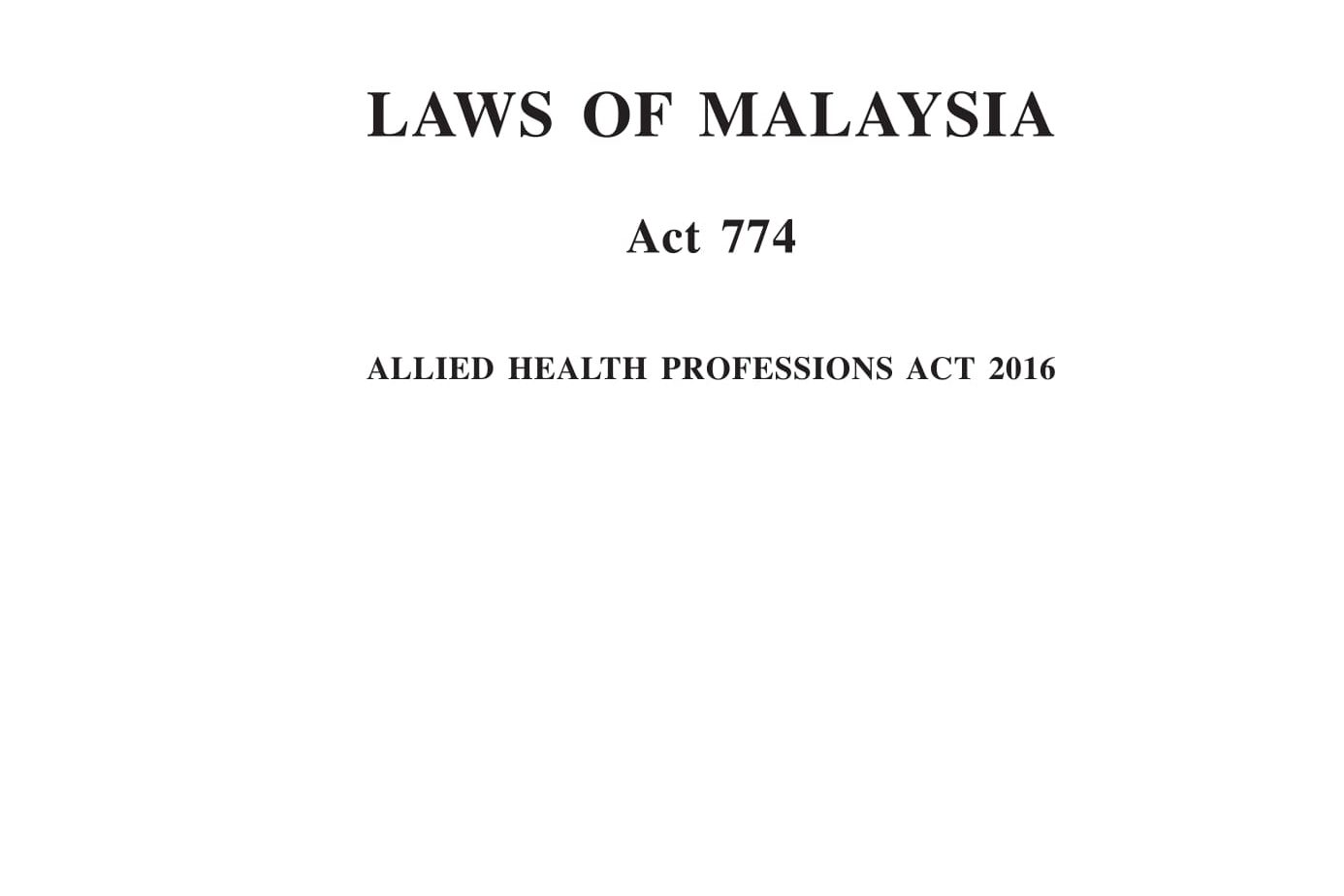 ALLIED HEALTH PROFESSIONS ACT 2016, ACT 774
