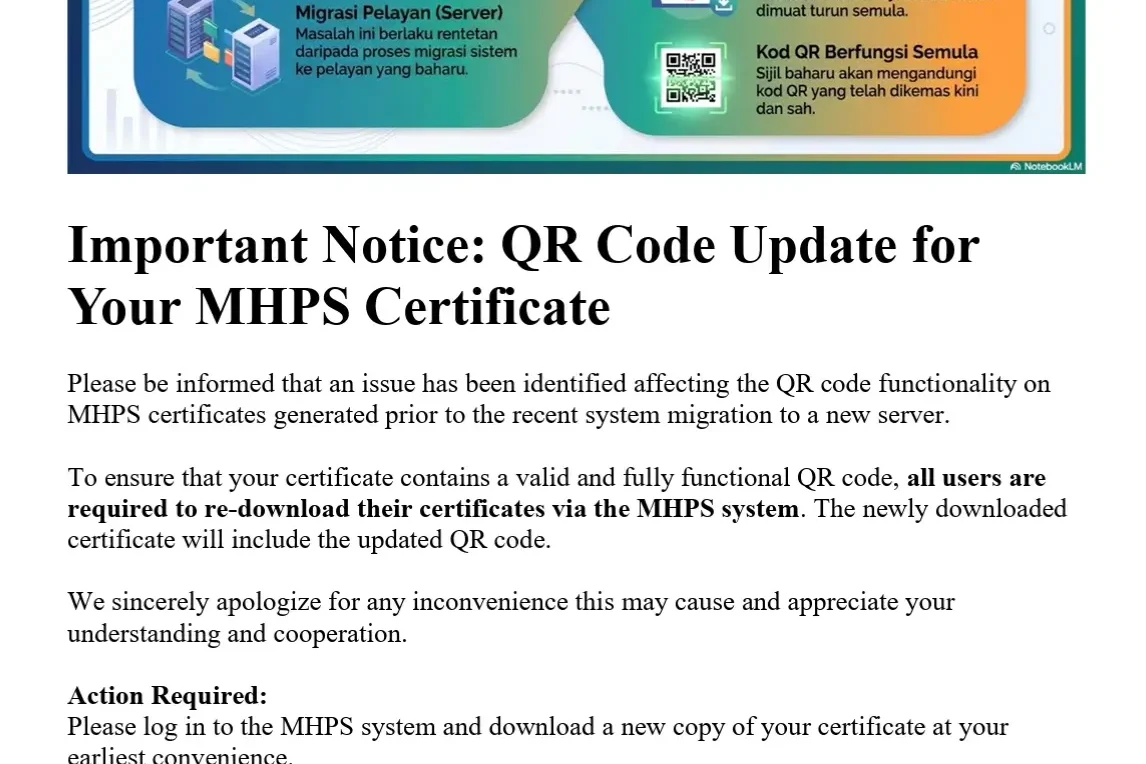 Important Notice: QR Code Update for Your MHPS Certificate