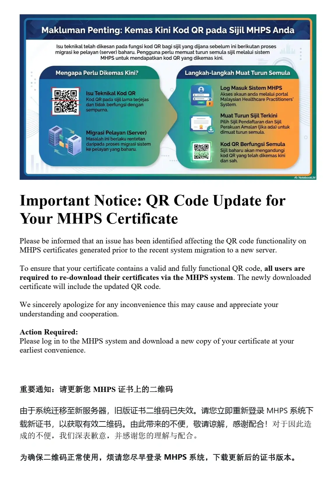 Important Notice: QR Code Update for Your MHPS Certificate